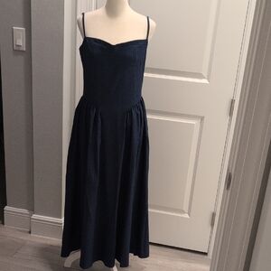 Elegant Navy Blue Spaghetti Strap Dress